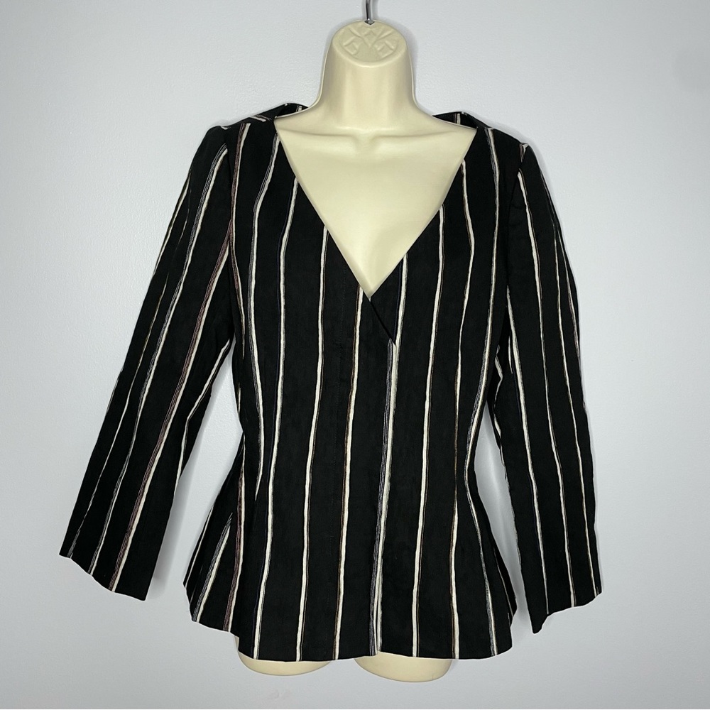 Protagonist  Black Striped V Neck Jacket - Picture 2 of 14